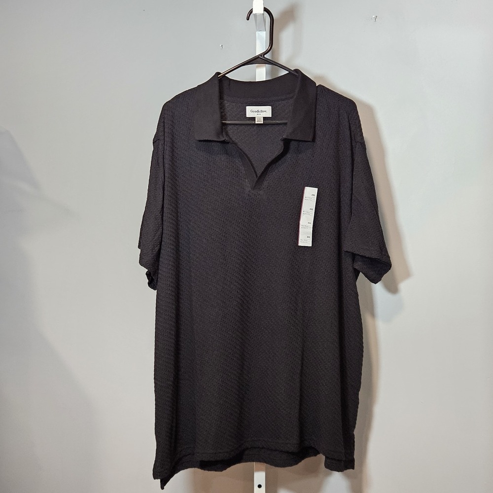 NWT Goodfellow & Co Men's XXL Pullover Black Top Johnny Collar Waffle Weave